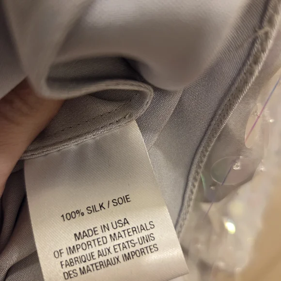 Cushnie High Waisted Sheer Skirt, Silk, Silver Asymmetrical Sequins Iridescent - Picture 8 of 9